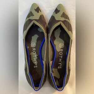 Rothy’s The Point WOMEN’S OLIVE GREEN CAMO FLATS Size 6.5 Retired VGC!